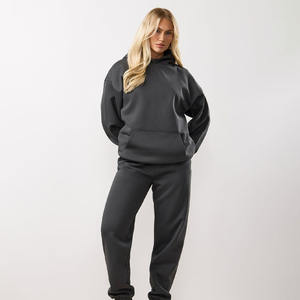 Conjunto Deportivo con Capucha para Mujer, Talla Grande, 100% Algodón, Color Gris Oscuro, Transpirable, Tejido de Doble Hilo para Invierno - Product Image 1