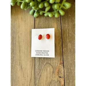 Coral & <b>Sterling</b> <b>Silver</b> Ball <b>Stud</b> <b>Earrings</b> Vintage Bezel Set Diamond Accent - Product Image 1