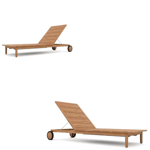 Chaise longue en teck avec roulettes pour extérieur - Product Image 4