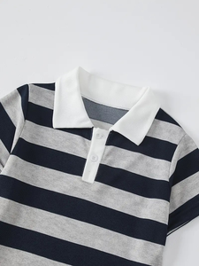 Polos rayés pour garçons, 3 pièces, printemps/été, manches courtes, tissu pour l'école et les activités de plein air pour les enfants. - Product Image 4