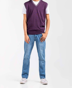 Suéter sin Mangas de Moda con Cuello en V para Hombre, Holgado, de Color Sólido, con Logotipo Frontal, Diseño Vintage, Talla Grande - Product Image 1