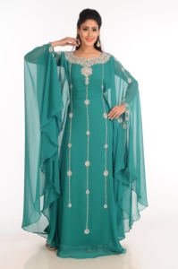 Green Zari Work Stones & Beads Embellish Georgette Islamic Style Arabian Maxi Partywear <b>Kaftan</b> - Product Image 2