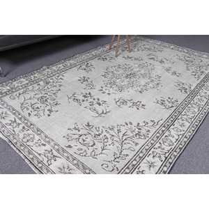 พรมขนาด 5.5x8.7 ฟุต, พรมวินเทจตุรกี, พรมขนสัตว์สีเทา - Product Image 1