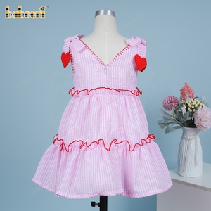 Valentine's Theme 3D Pale pink Medium Stripe 100% Cotton Seersucker Hand Smocked A-Line Breathable Baby Dress ODM Wholesale - Product Image 6