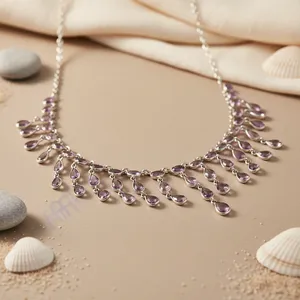 Collier tendance en argent 925 avec améthyste en forme de goutte d'eau pour femme, pendentif classique en cristal, design certifié - Product Image 2