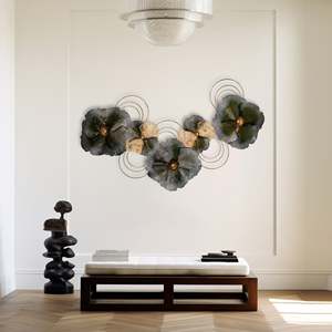 Arte Mural Metálico con Diseño Floral Fusionado, Decoración Interior Abstracta de Lujo con Marco para Sala de Estar, Decoración de Pared para el Hogar - Product Image 3