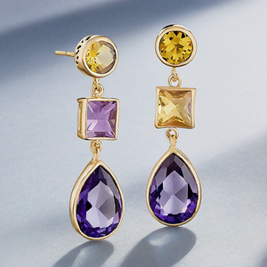 Amethyst ต่างหูเงินสเตอริโอ925น้ำแชมเปญชุบทองต่างหูหยดน้ำ - Product Image 4