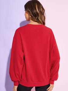 Sudadera de Algodón Extra Grande para Mujer con Logotipo Personalizado, Informal, Transpirable, de Color Sólido, Cuello Redondo, Top sin Estampado - Product Image 2