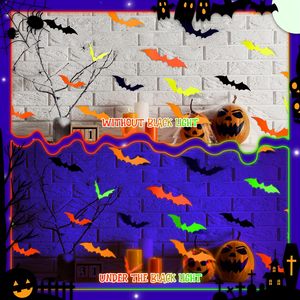 72 autocollants chauves-souris 3D néon lumineux de différentes tailles pour décorations murales DIY de fête d'Halloween - Product Image 4