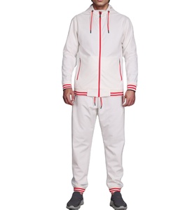 Nouveau design tendance : Ensemble de jogging pour homme, coupe ajustée, en molleton uni (Spandex/Coton), avec sweat à capuche zippé et bordures côtelées contrastantes - Product Image 1