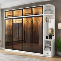 Armoire de luxe légère avec portes coulissantes en verre, meuble de chambre à coucher au design moderne, penderie coulissante avec portes vitrées