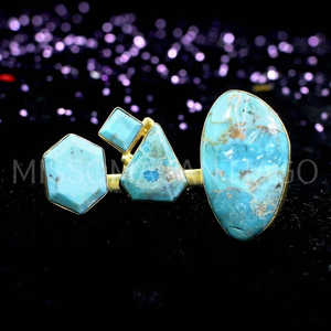 Anillo de dos dedos al por mayor con piedras preciosas turquesa Producto de piedras preciosas sueltas elegantes - Product Image 3