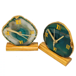 Green <b>Agate</b> <b>Coaster</b> Clock with Gold Electroplate Rim <b>Agate</b> Slice for Home Decoration From India for Sale - Product Image 2