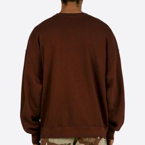 Sweat-shirt à col rond surdimensionné personnalisé marron avec logo SINEWY SPORTS, en molleton de coton premium, unisexe, streetwear, pull-over, vêtements de sport - Product Image 3