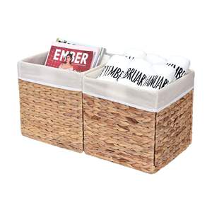 Impresionantes cestas de mimbre tejidas a mano Almacenamiento de jacinto de agua con revestimientos para organizar cubos de almacenamiento cuadrados Cestas tejidas - Product Image 1