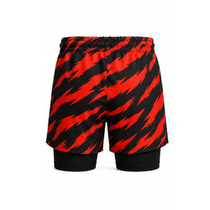 Shorts de bain pour homme à séchage rapide, imprimé géométrique rouge et noir, taille à cordon de serrage, décontractés, 100 % polyester - Product Image 3