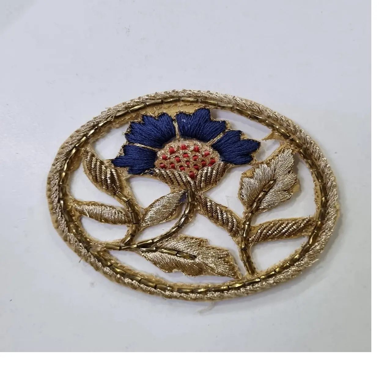 custom made embroidered patches with flower in blue colour,including bead work and sequin work ideal for dress designers