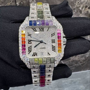 Reloj de Pulsera de Acero Inoxidable con Cristal de Aleación Cuadrado y Moissanita VVS para Hombre, Estilo Hip Hop, Diamantes Blancos, Movimiento de Cuarzo, Estilo Ejecutivo, Ideal para Regalo - Product Image 1