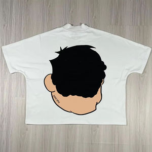 T-shirt décontracté Streetwear pour hommes haut court épais graphique en coton surdimensionné motif solide tissu éponge t-shirts Stock - Product Image 4