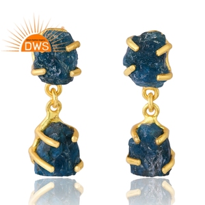 Design unique 925 argent plaqué or 18 carats naturel néon apatite pierre précieuse boucle d'oreille pour les femmes Demi Fine fabricant de bijoux - Product Image 1