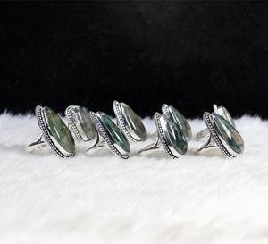 Natural <b>Green</b> <b>Moss</b> Agate Gemstone Rings Smooth Hand Polished Bulk Designer Collet Jewelry Making Silver Fine Jewelry Supply - Product Image 3
