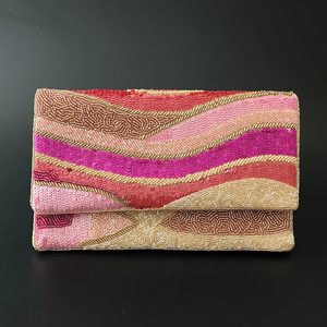 กระเป๋าคลัทช์ลูกปัดทำด้วยมือสีชมพูและสีทองกระเป๋าปาร์ตี้พร้อมเชือก - Product Image 2