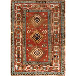 Alfombra Kilim de Lana Kiaan de Gran Tamaño, Anudada a Mano, con Patrón Geométrico Rojo y Naranja para Entrada de Casa, Pasillo Rectangular - Paem-1424, 9x12 - Product Image 1