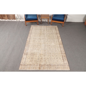 พรมวินเทจขนาด 4.7x7.9 ฟุต, พรมตุรกี, พรมลายเรขาคณิตสีเบจ - Product Image 1