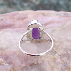 <b>925</b> Sterling <b>Silver</b> Minimalist <b>Ring</b> February Birthstone Wedding Anniversary Gift with Oval Cut Amethyst Handmade <b>Ring</b> - Product Image 4