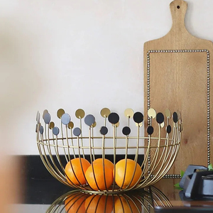 ตะกร้าเก็บผลไม้ทรงกลมทำด้วยมือตะกร้าลวดในครัวชุบทองแดงขนาดมาตรฐานเป็นมิตรกับสิ่งแวดล้อม - Product Image 1