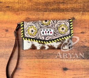 กระเป๋าคลัทช์หนังวัวสีเหลืองสไตล์ตะวันตกใช้มือหลายรูปแบบ - Product Image 1