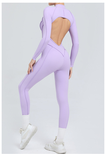 <b>Women's</b> Backless Yoga Jumpsuit Half Zipper Long Sleeve Fitness Bodysuit <b>Tight</b> Sports Outer Wear for Gym Workout Rompers - Product Image 5