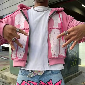 Streetwear unisexe de haute qualité, lavé et lourd, surdimensionné, imprimé bouffant, crop top, sweat à capuche pour hommes, vente en gros avec logo personnalisé - Product Image 4