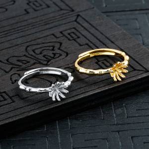 แหวนเงินกึ่งเมานต์ปรับได้925แหวนเงินกรอบกลม925พร้อมของขวัญชุบทอง14K สำหรับงานแต่งงาน - Product Image 1