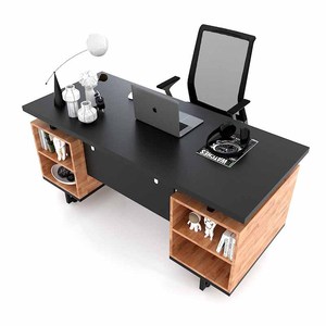 Executive 160x70cm Office <b>Desk</b> with Integrated Rubber Wood Cabinet Contemporary BGD68053 Manager <b>Work</b> <b>Desk</b> Metal Material - Product Image 1