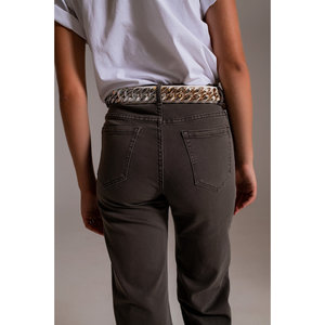 กางเกงยีนส์ขาสั้นขาใหญ่สีเทากางเกงขาบานลำลองระบายอากาศยืดได้พิมพ์ลายเสือดาวขนาด XL - Product Image 2