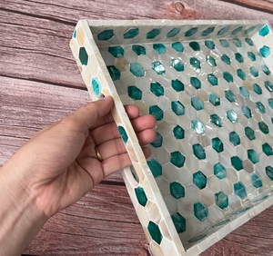 Bandeja para servir de forma redonda, bandeja de ratán con incrustaciones de nácar para decoración del hogar/cocina con asa de Vietnam - Product Image 6