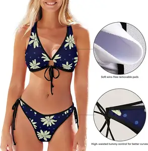 Respirável Mulheres Mergulhando Frente V Pescoço Estampas Floral Biquíni Set Quick Dry Push up Swimsuits com Triângulo de Cintura Alta Praia Sw