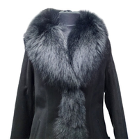 Blouson aviateur sur mesure en peau de mouton noire de haute qualité pour femme, col en fourrure de renard, motif uni, respirant, coupe-vent, chauffant