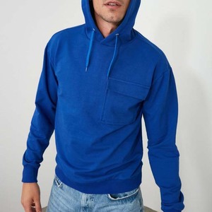 Sweat-shirt pour homme en molleton 100% coton, couleur bleue avec poche, impression numérique, manches longues, haute qualité, logo personnalisé - Product Image 3