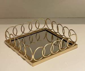 Bandeja con asa de cinta dorada Rectangular, plato de Metal decorativo, elegante organizador de platos para servir, vajilla elegante con acento, decoración del hogar - Product Image 2