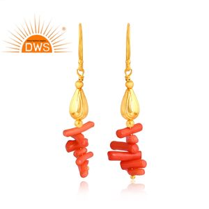 925เงินสเตอร์ลิงต่างหูพลอยสีชมพูประดับปะการังชุบทอง18K แบบห้อยต่างหูเงินสเตอร์ลิง - Product Image 1