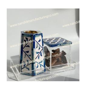 Meilleure qualité Acacia bois vadrouille incrustation résine incrustation boîte brûleur plateau ensemble pour la décoration de la maison arabe Mubkhar Bakhoor ensemble Ramdan cadeau - Product Image 4