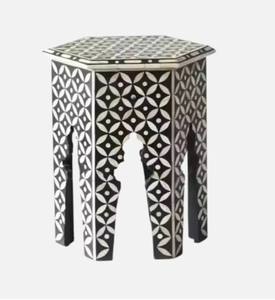Table d'appoint réglable en hauteur, personnalisable, en résine écologique avec incrustation d'os et de nacre, pour salon - Product Image 4