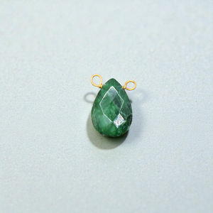 925 Sterling Silver Double Bail Dyed Emerald Gemstone Connector - Wholesale Teardrop Wire <b>Wrap</b> 9x11 MM Charms Finding - Product Image 1