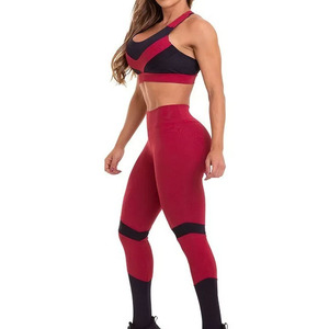 Venta caliente Color Block Yoga Set cuenta con un Sujetador deportivo de alto apoyo y Leggings Levantamiento de glúteos Venta al por mayor Conjunto de 2 piezas para entrenamiento de gimnasio - Product Image 3