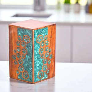 Urne de crémation à empreinte de patte époxy sarcelle gravée en bois dur boîte à cendres commémorative boîte à souvenirs urnes de crémation pour cendres adultes - Product Image 3