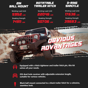 Tham vọng xoay D Vòng riêng biệt còng Trailer Hitch Receiver & 2-inch bóng núi 3/4 "còng với 2" Kéo bóng núi 23t - Product Image 6