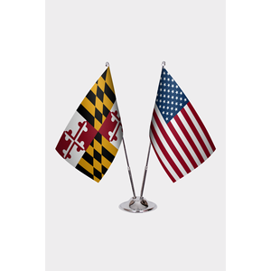 Ensemble de drapeaux de bureau pour le Maryland et les États-Unis avec technique d'impression numérique et mât en aluminium - Product Image 1