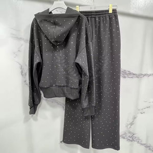 Conjunto Deportivo Casual de Invierno para Mujer, con Pedrería, Sudadera con Capucha Elegante y Brillante y Pantalones Deportivos, Conjunto de 2 Piezas, Largo, de Algodón - Product Image 2